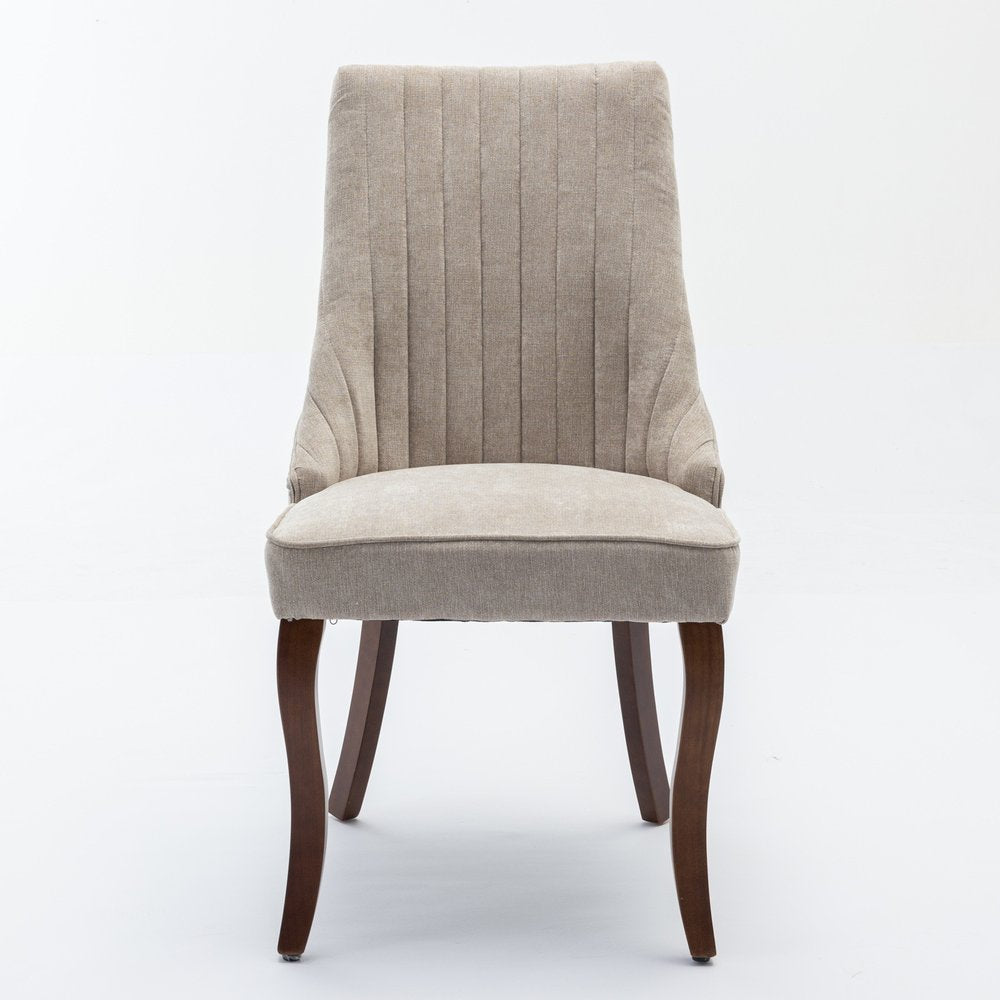 Set of Two Gray And Brown Tufted Velvet And Solid Wood Dining Side Chairs