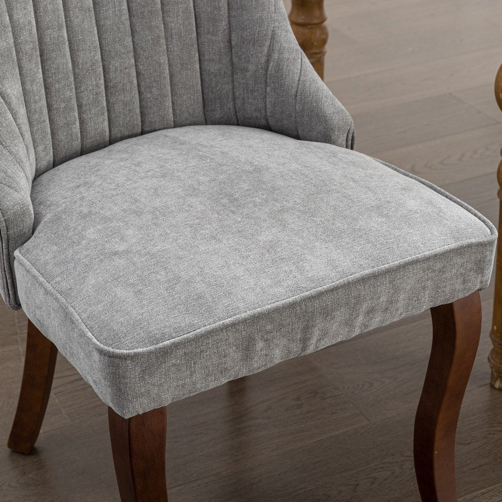 Set of Two Gray And Brown Tufted Velvet And Solid Wood Dining Side Chairs