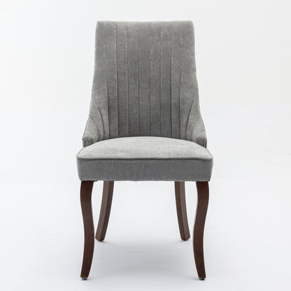 Set of Two Gray And Brown Tufted Velvet And Solid Wood Dining Side Chairs