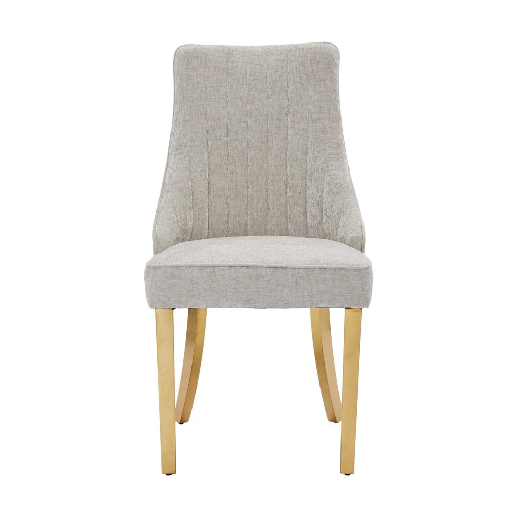 Set of Two Gray And Gold Chenille And Stainless Steel Dining Side Chairs
