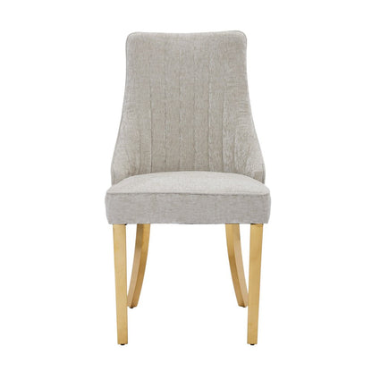 Set of Two Gray And Gold Chenille And Stainless Steel Dining Side Chairs