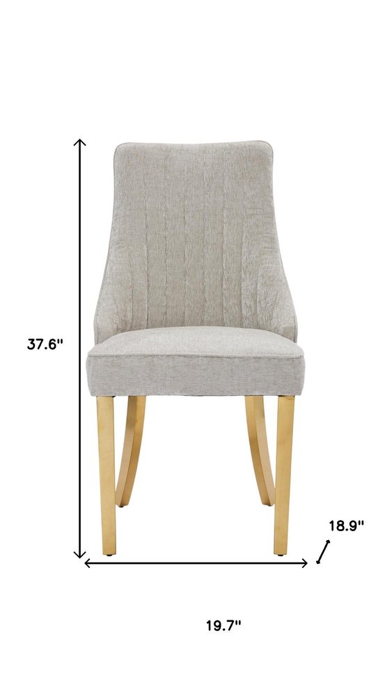 Set of Two Gray And Gold Chenille And Stainless Steel Dining Side Chairs