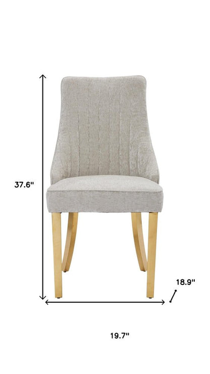 Set of Two Gray And Gold Chenille And Stainless Steel Dining Side Chairs