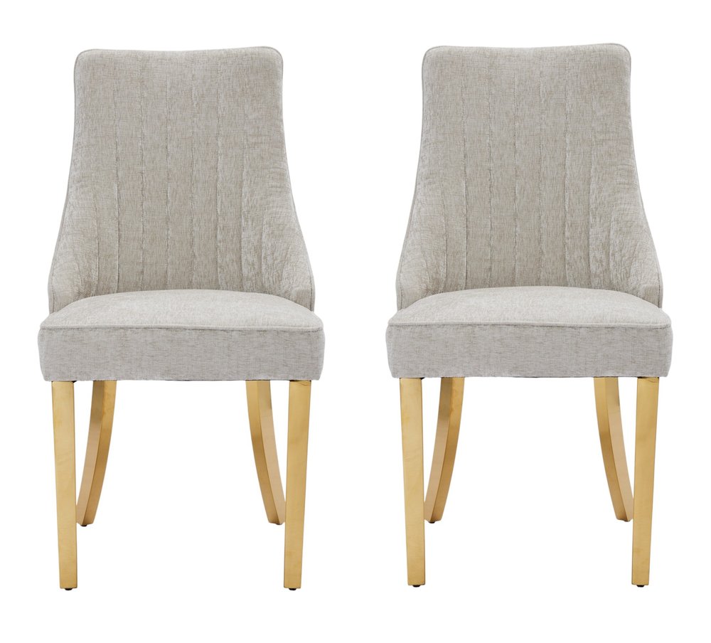 Set of Two Gray And Gold Chenille And Stainless Steel Dining Side Chairs