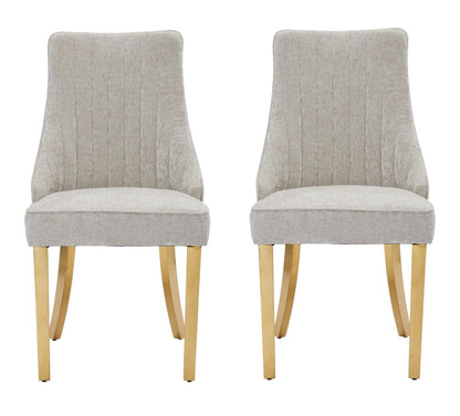 Set of Two Gray And Gold Chenille And Stainless Steel Dining Side Chairs