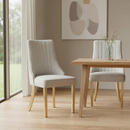 Set of Two Gray And Gold Chenille And Stainless Steel Dining Side Chairs