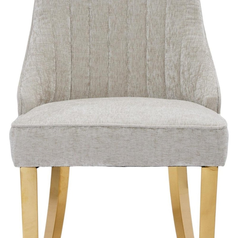 Set of Two Gray And Gold Chenille And Stainless Steel Dining Side Chairs