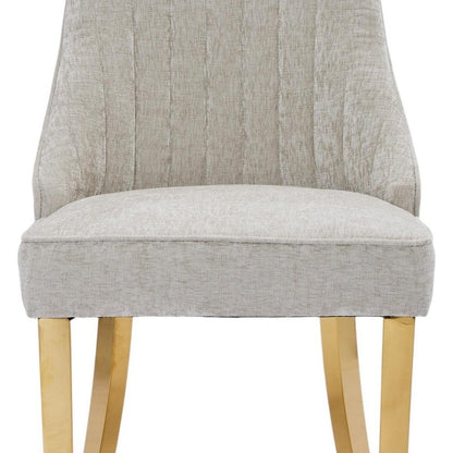 Set of Two Gray And Gold Chenille And Stainless Steel Dining Side Chairs