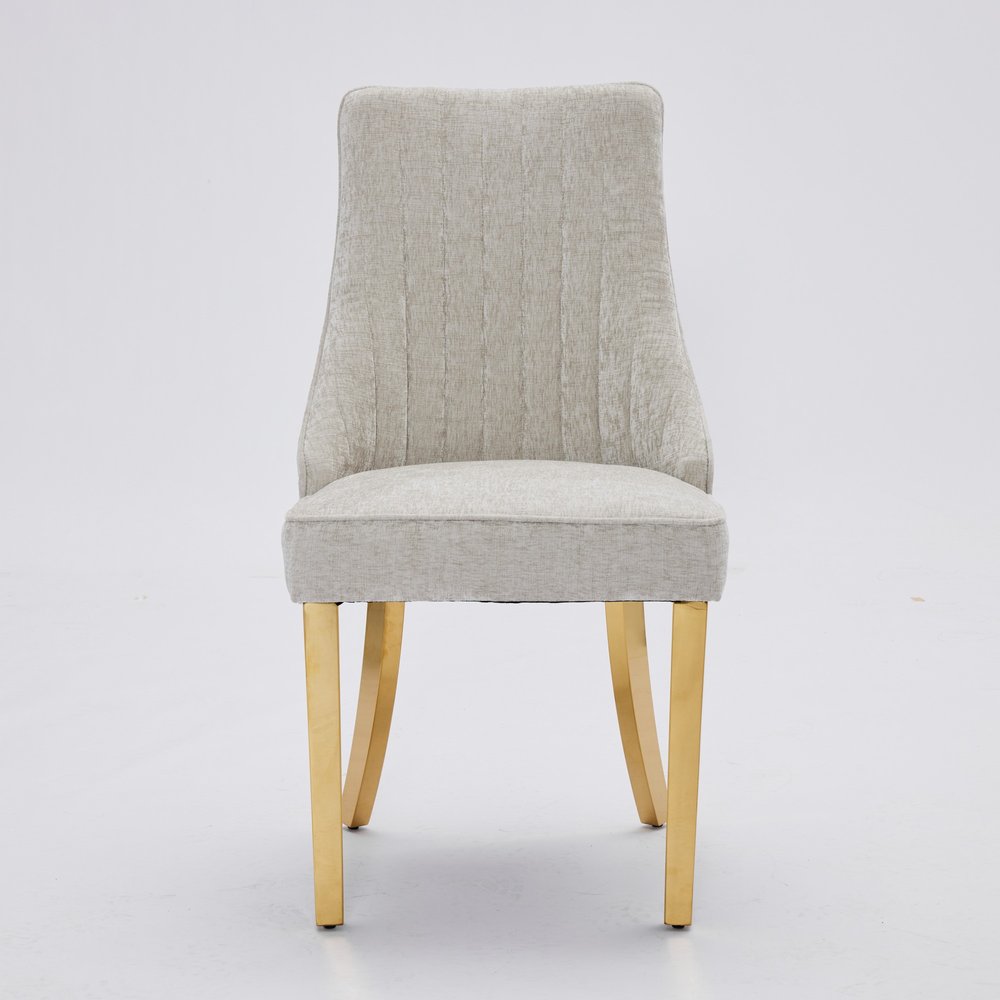 Set of Two Gray And Gold Chenille And Stainless Steel Dining Side Chairs
