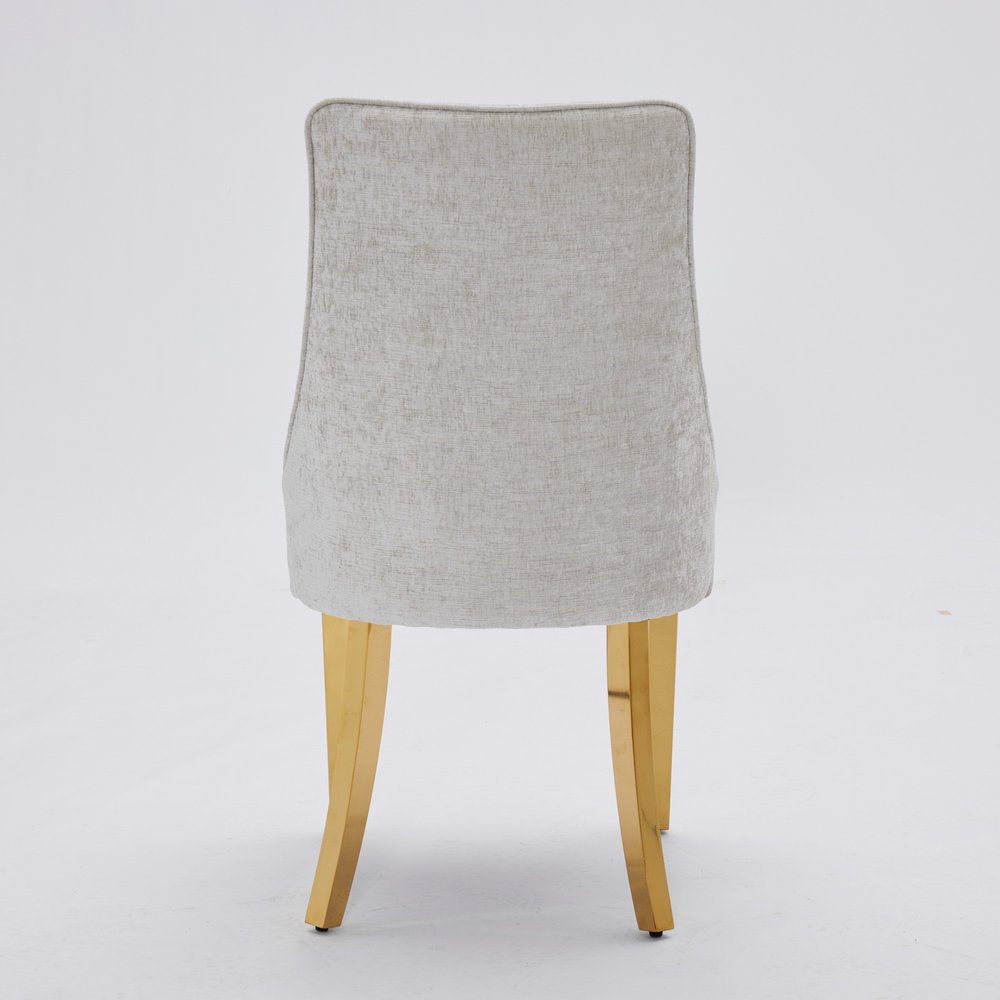 Set of Two Gray And Gold Chenille And Stainless Steel Dining Side Chairs
