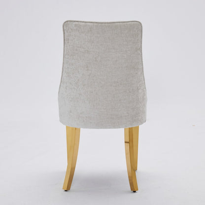 Set of Two Gray And Gold Chenille And Stainless Steel Dining Side Chairs