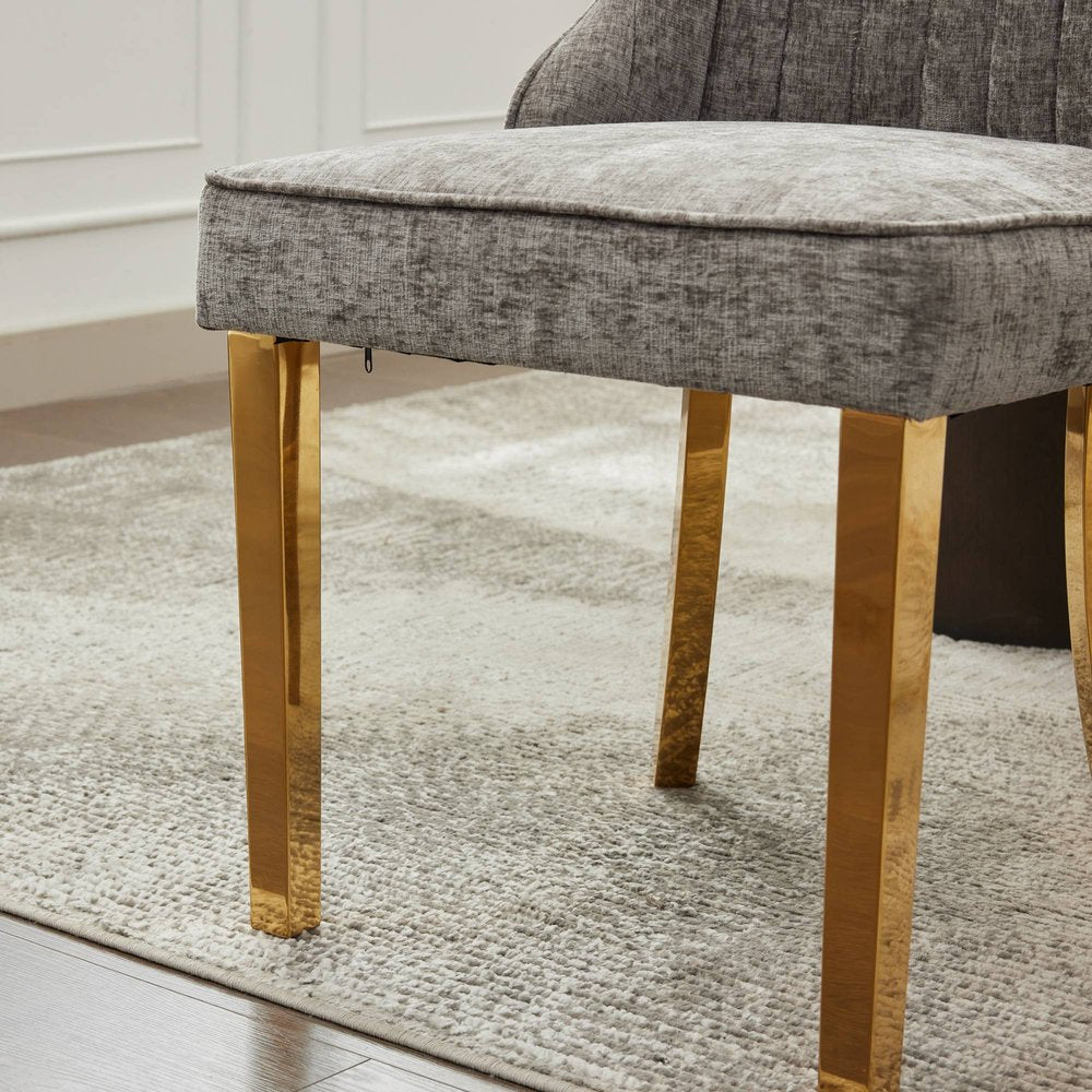 Set of Two Gray And Gold Chenille And Stainless Steel Dining Side Chairs