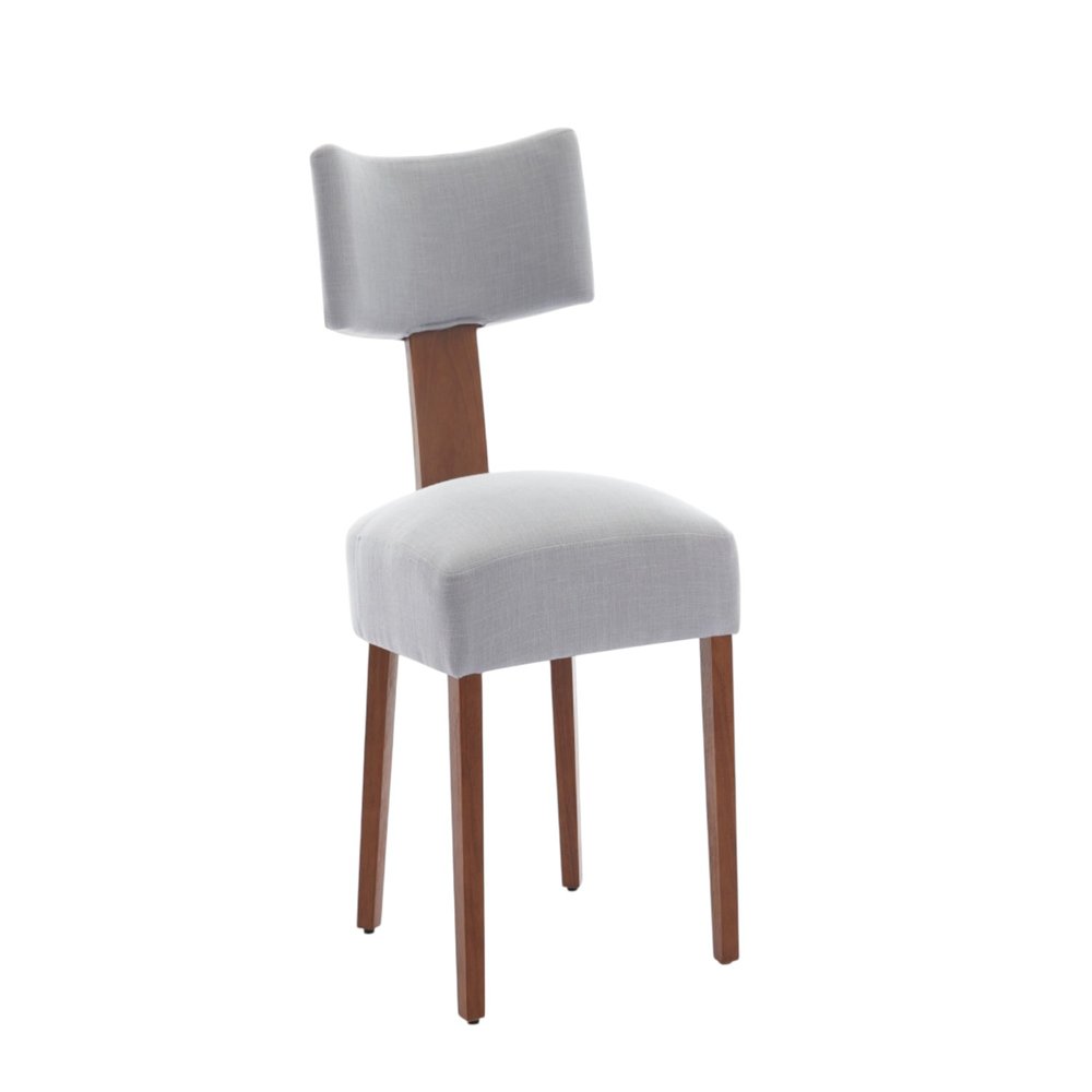Set of Two Gray And Brown Linen And Solid Wood Dining Side Chairs