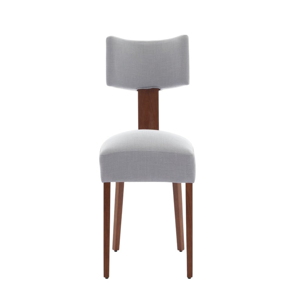 Set of Two Gray And Brown Linen And Solid Wood Dining Side Chairs