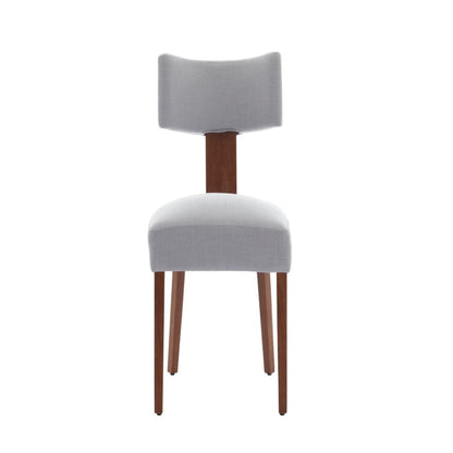 Set of Two Gray And Brown Linen And Solid Wood Dining Side Chairs