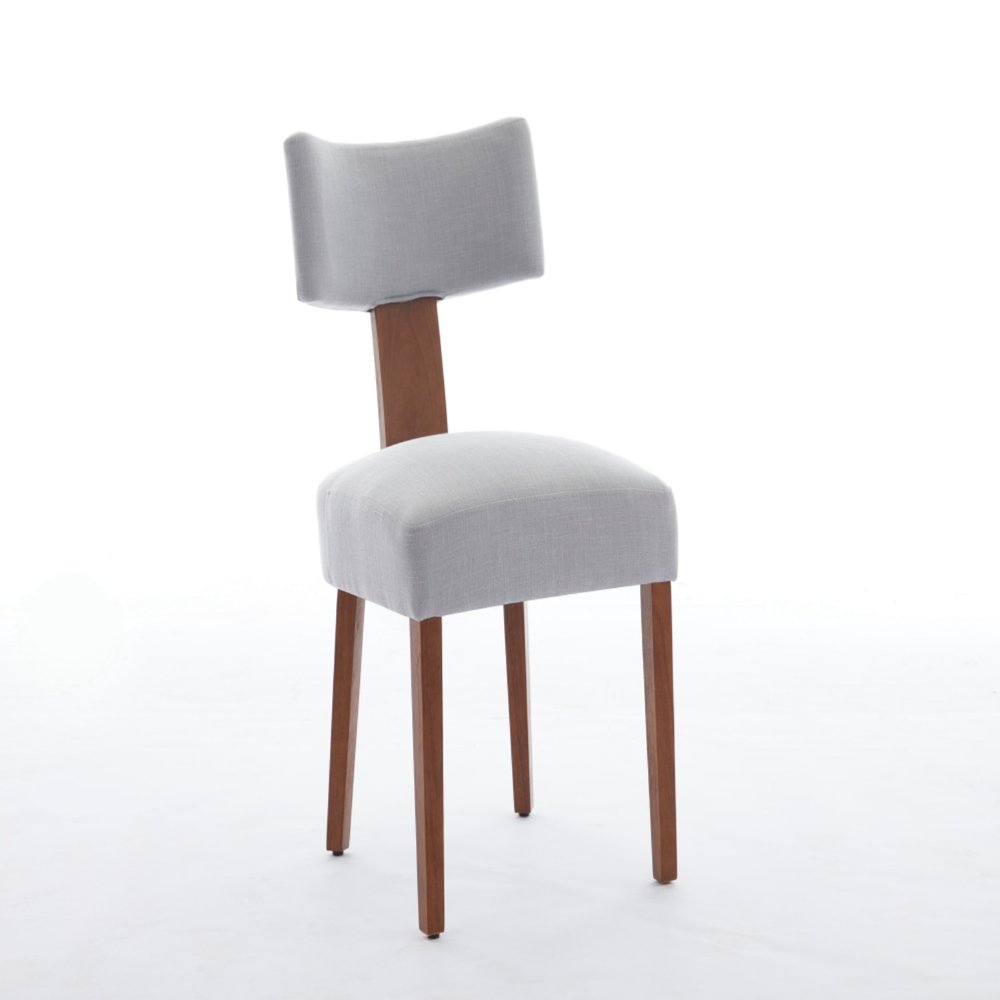 Set of Two Gray And Brown Linen And Solid Wood Dining Side Chairs