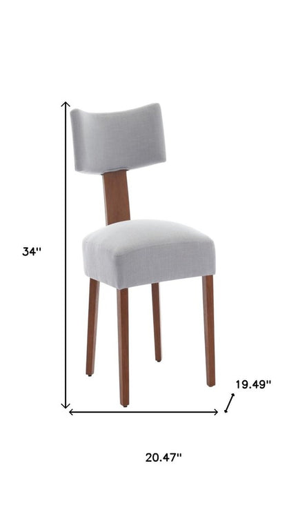 Set of Two Gray And Brown Linen And Solid Wood Dining Side Chairs