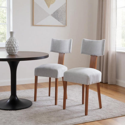 Set of Two Gray And Brown Linen And Solid Wood Dining Side Chairs