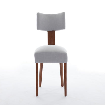 Set of Two Gray And Brown Linen And Solid Wood Dining Side Chairs