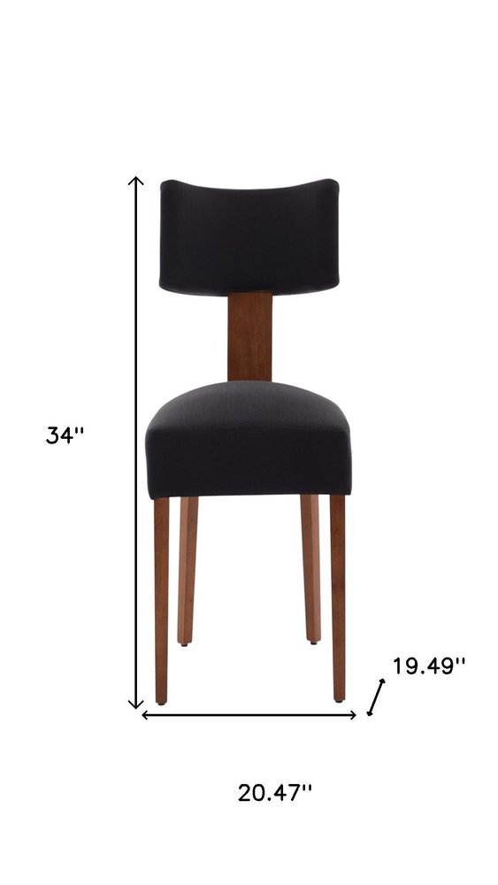 Set of Two Black And Brown Linen And Solid Wood Dining Side Chairs
