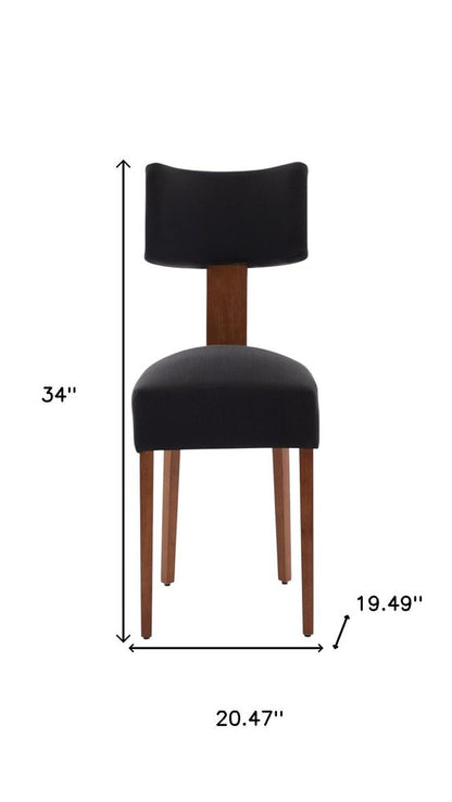 Set of Two Black And Brown Linen And Solid Wood Dining Side Chairs