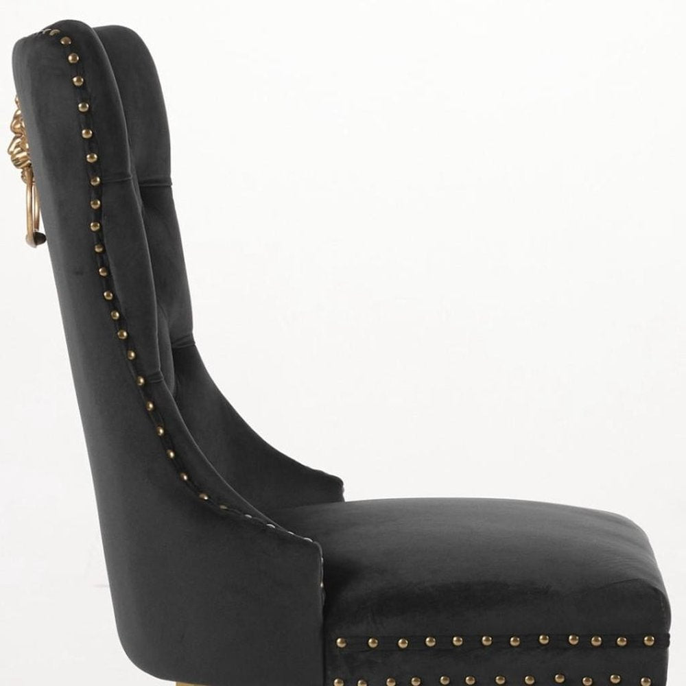 Set of Two Black And Gold Tufted Velvet And Solid Wood Dining Side Chairs
