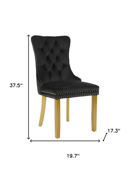 Set of Two Black And Gold Tufted Velvet And Solid Wood Dining Side Chairs