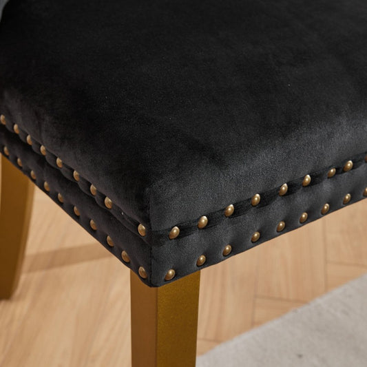 Set of Two Black And Gold Tufted Velvet And Solid Wood Dining Side Chairs
