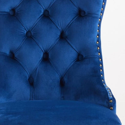 Set of Two Blue And Gold Tufted Velvet And Solid Wood Dining Side Chairs