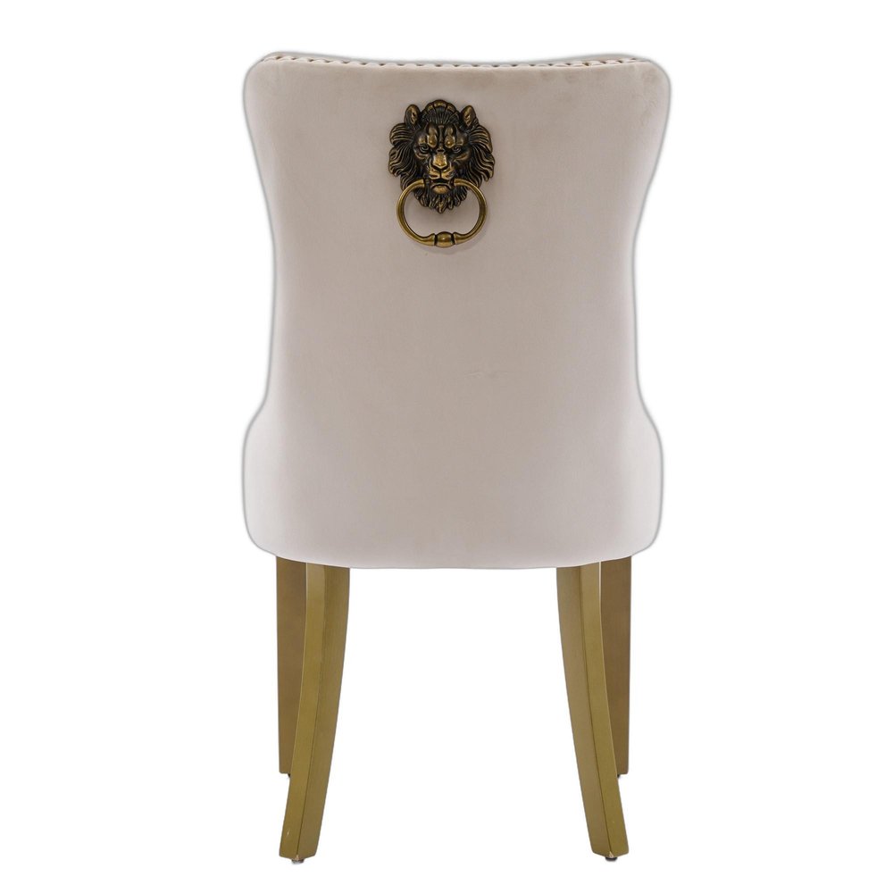 Set of Two Beige White And Gold Tufted Velvet And Solid Wood Dining Side Chairs