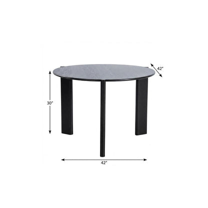 42" Black Solid Wood Three Leg Base Round Top Dining Table