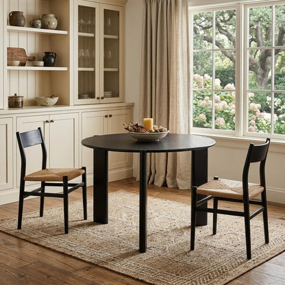 42" Black Solid Wood Three Leg Base Round Top Dining Table