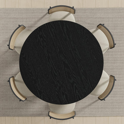 51" Black Solid Wood Round Top Dining Table