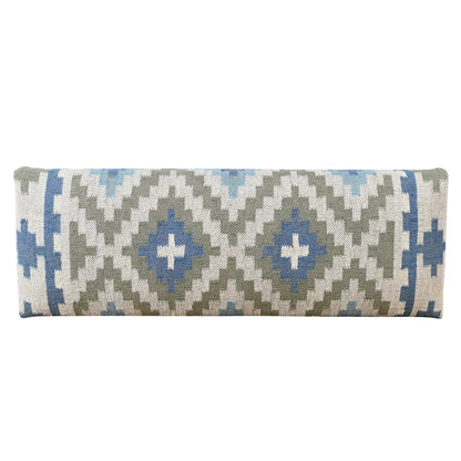 47" Blue Sage And Brown Geometric Jute Wool And Solid Wood Upholstered Bench