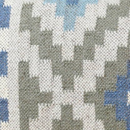 47" Blue Sage And Brown Geometric Jute Wool And Solid Wood Upholstered Bench