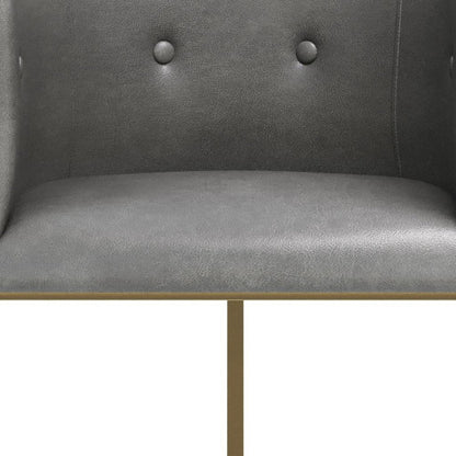 26" Gray And Brass Faux Leather And Steel Low Back Counter Height Bar Chair