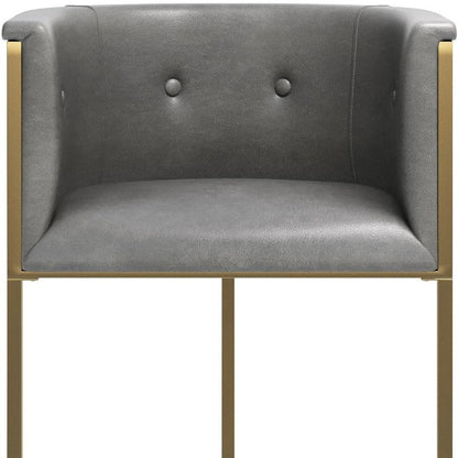 26" Gray And Brass Faux Leather And Steel Low Back Counter Height Bar Chair