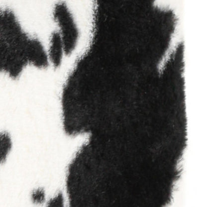 30" Black And White Faux Fur Cow Print Ottoman