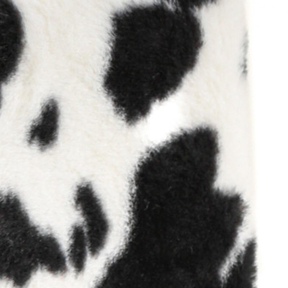 30" Black And White Faux Fur Cow Print Ottoman