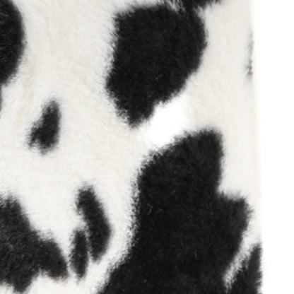 30" Black And White Faux Fur Cow Print Ottoman