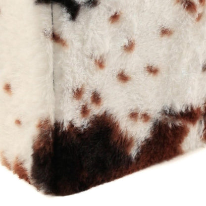 30" White And Brown Faux Fur Cow Print Ottoman