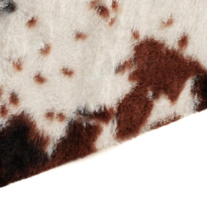 30" White And Brown Faux Fur Cow Print Ottoman