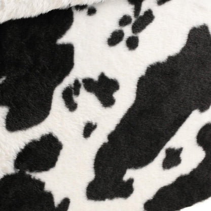 30" Black And White Faux Fur Cow Print Ottoman