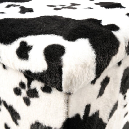 30" Black And White Faux Fur Cow Print Ottoman