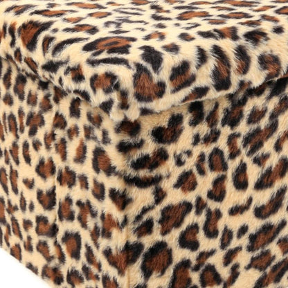 30" Tan And Black Faux Fur Leopard Ottoman