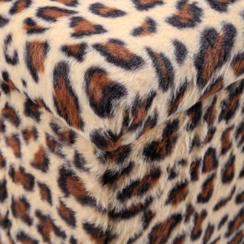 30" Tan And Black Faux Fur Leopard Ottoman