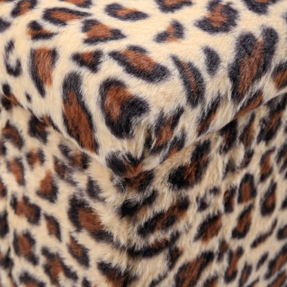 30" Tan And Black Faux Fur Leopard Ottoman