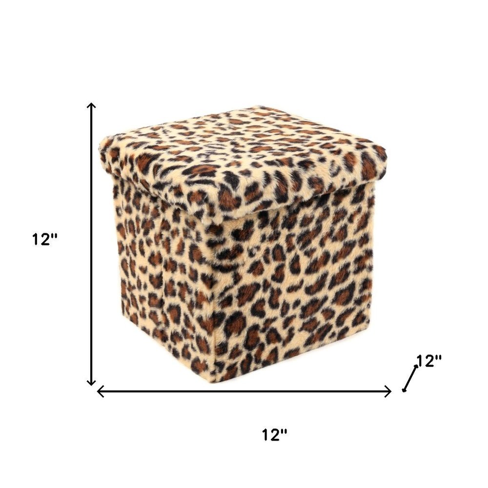 30" Tan And Black Faux Fur Leopard Ottoman