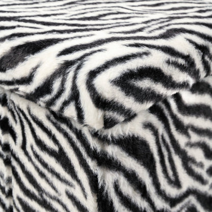 30" Black And White Faux Fur Zebra Ottoman