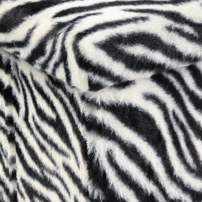 30" Black And White Faux Fur Zebra Ottoman